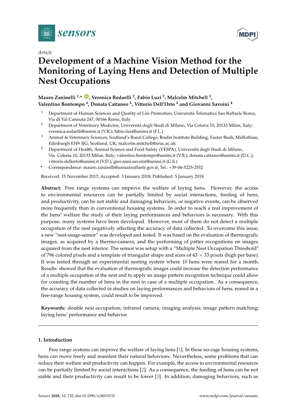 Development of a Machine Vision Method for the Monitoring of Laying Hens and Detection of Multiple Nest Occupations