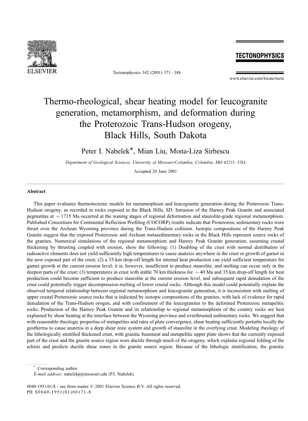 Thermo-Rheological, Shear Heating Model for Leucogranite Generation, Metamorphism, and Deformation During the Proterozoic Trans