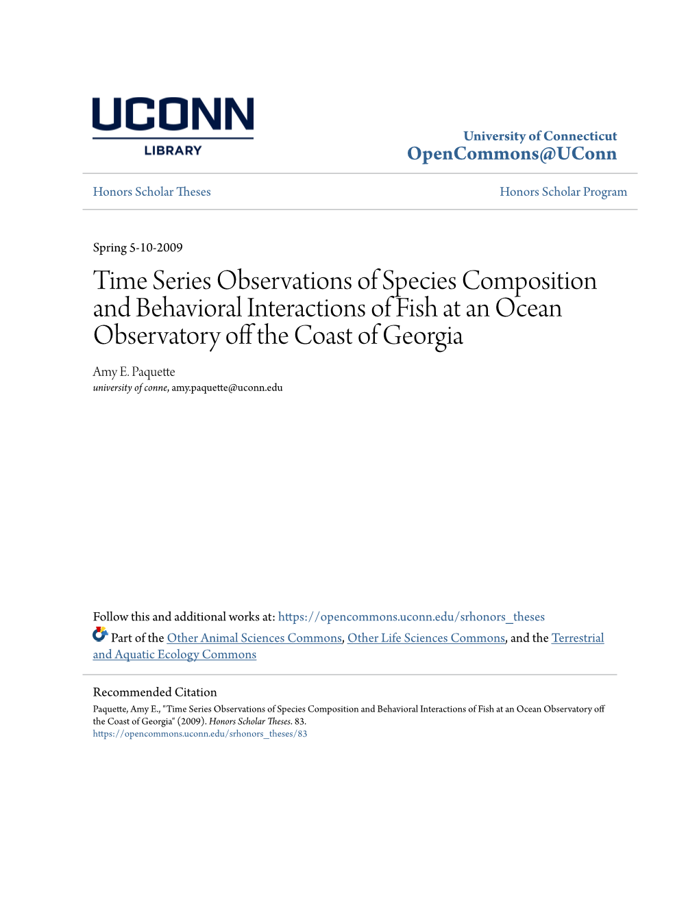 Time Series Observations of Species Composition and Behavioral Interactions of Fish at an Ocean Observatory Off the Oc Ast of Georgia Amy E