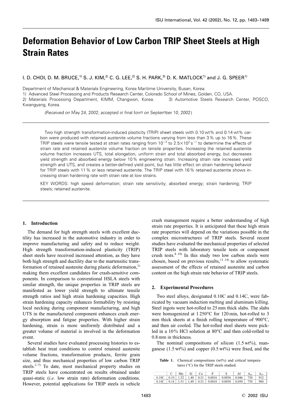 Deformation Behavior of Low Carbon TRIP Sheet Steels at High Strain Rates