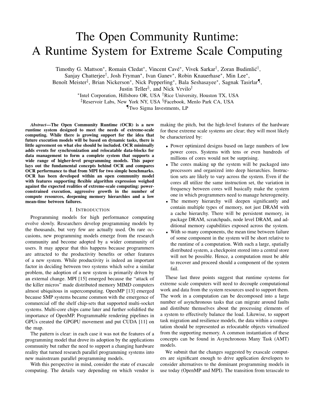 A Runtime System for Extreme Scale Computing