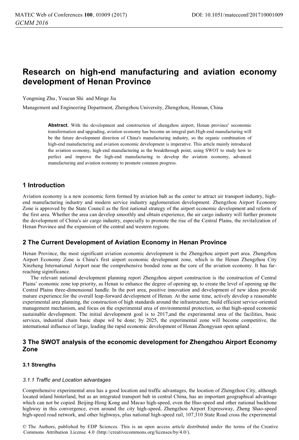 Research on High-End Manufacturing and Aviation Economy Development of Henan Province