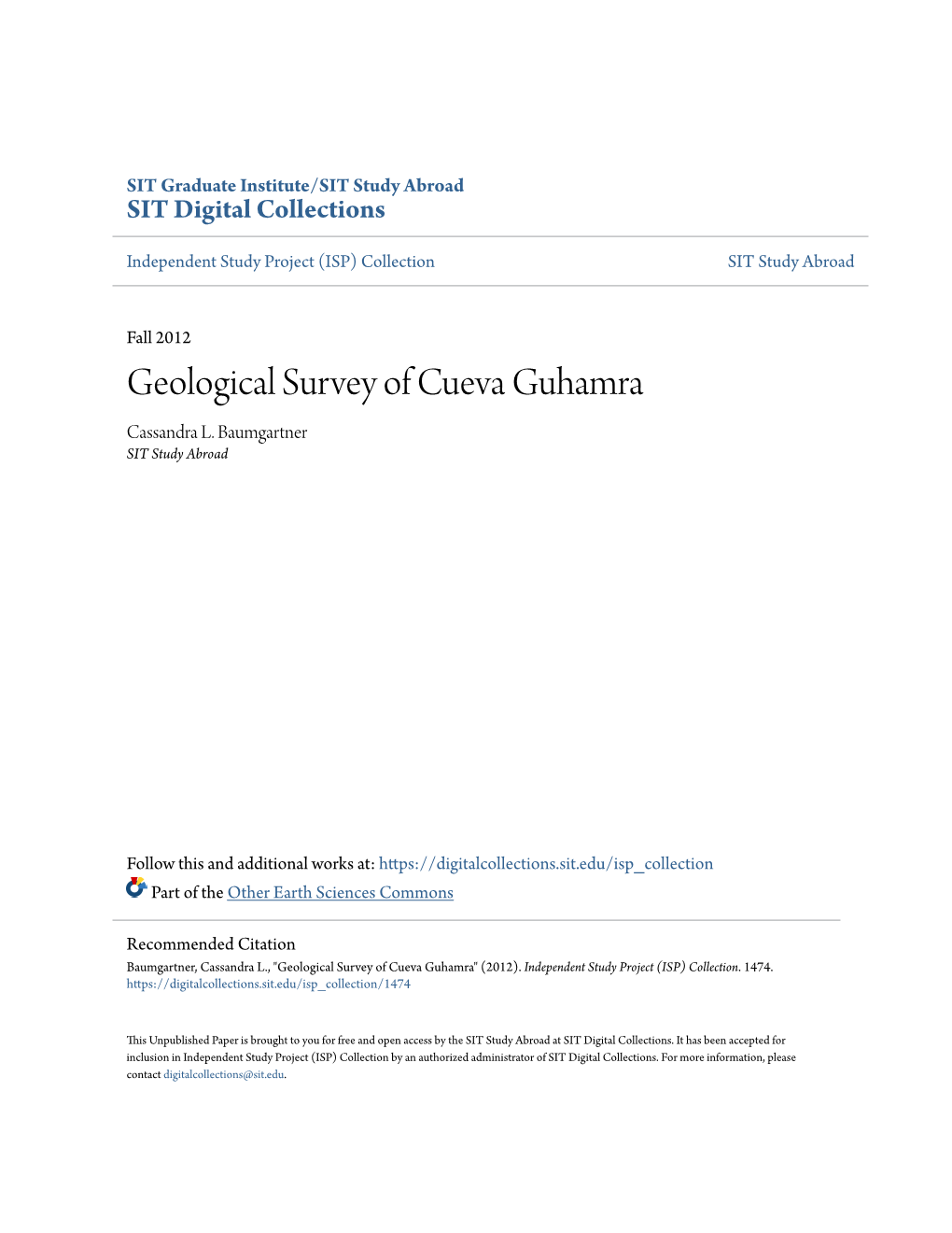 Geological Survey of Cueva Guhamra Cassandra L