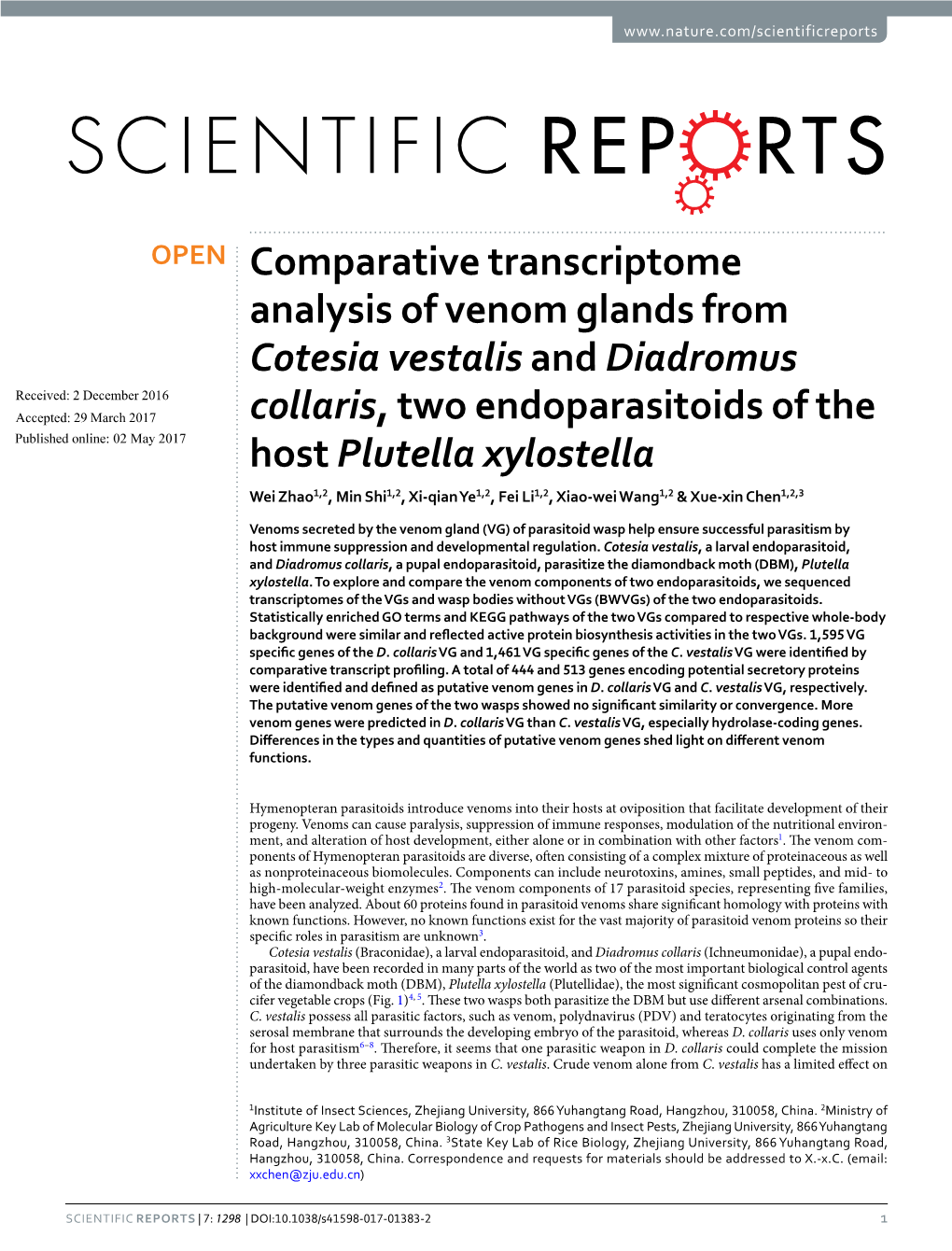 Comparative Transcriptome Analysis of Venom Glands from Cotesia