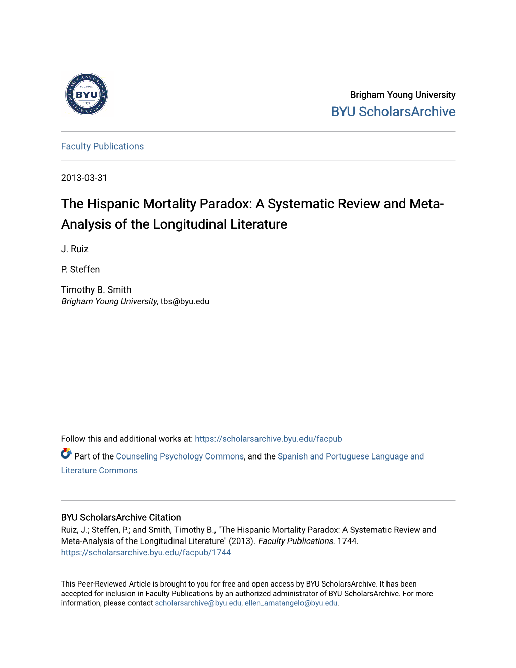 The Hispanic Mortality Paradox: a Systematic Review and Meta- Analysis of the Longitudinal Literature