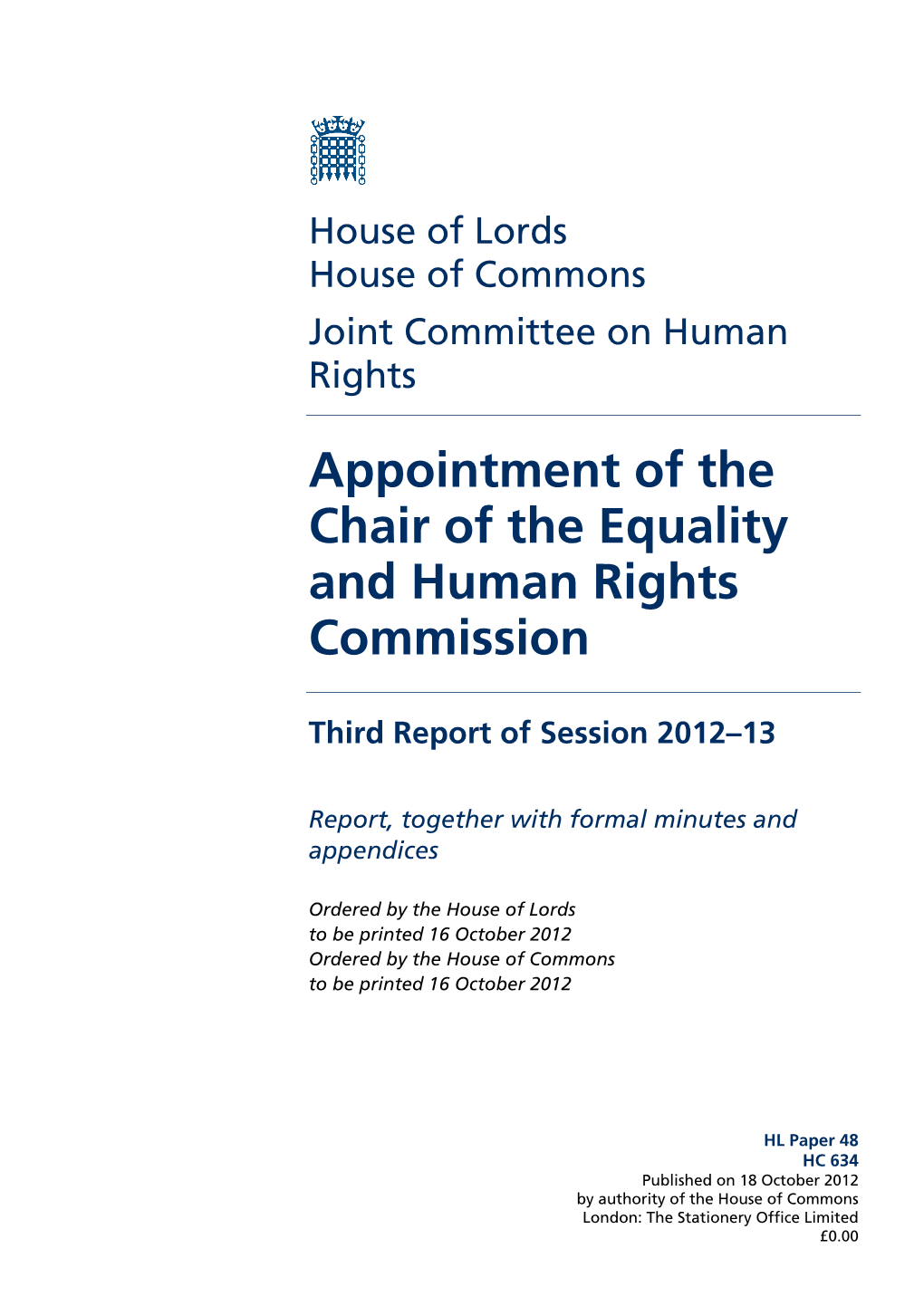 Appointment of the Chair of the Equality and Human Rights Commission