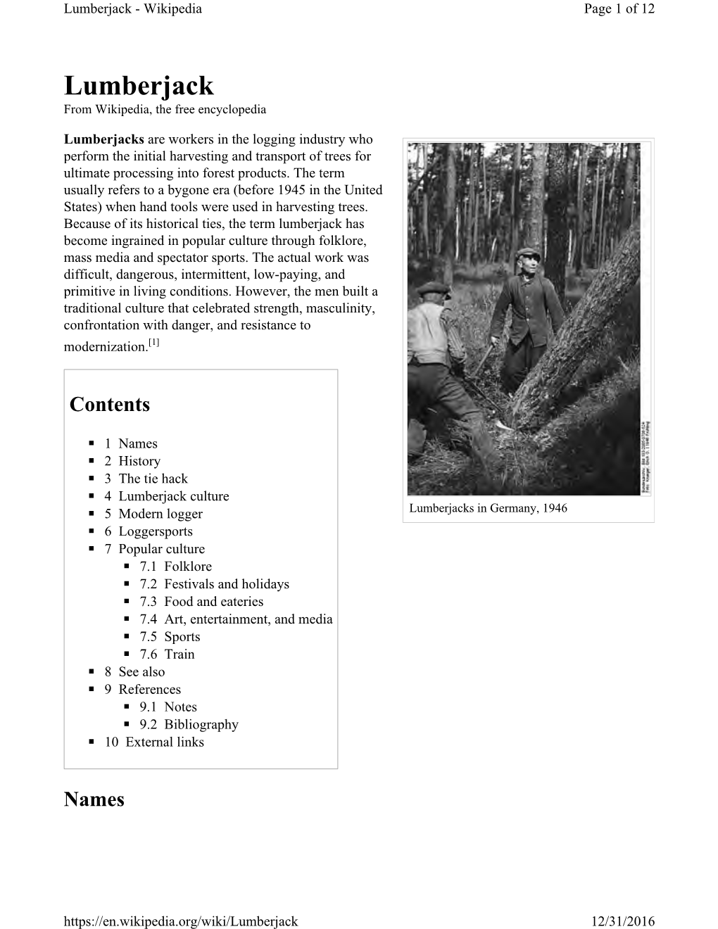 Lumberjack -Wikipedia Page 1 of 12