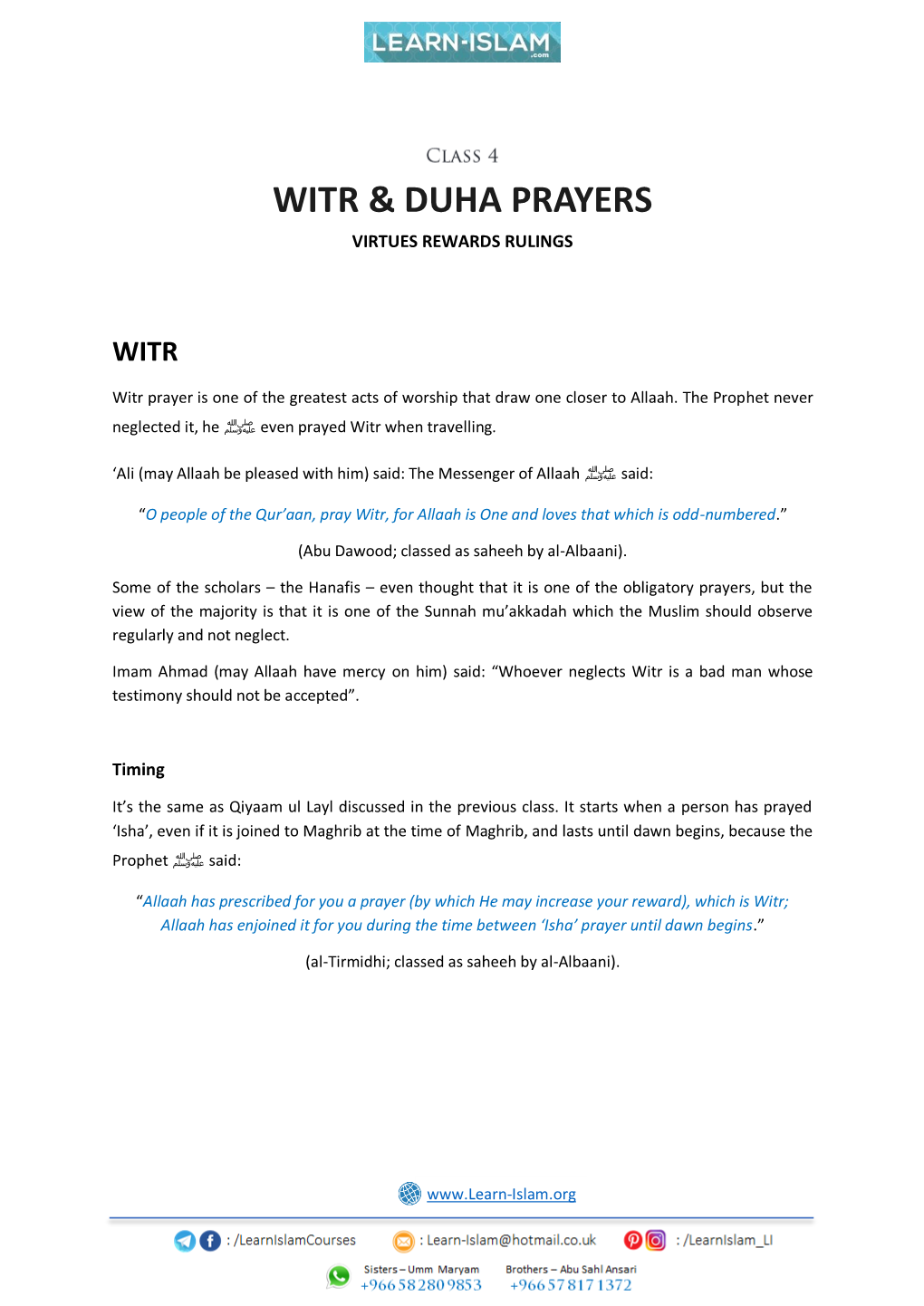 Witr & Duha Prayers