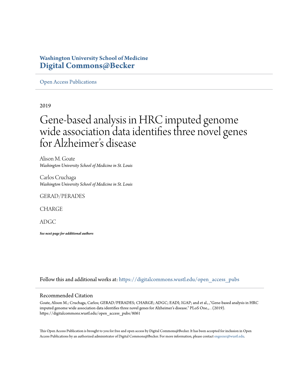 Gene-Based Analysis in HRC Imputed Genome Wide Association Data Identifies Three Novel Genes for Alzheimer’S Disease Alison M