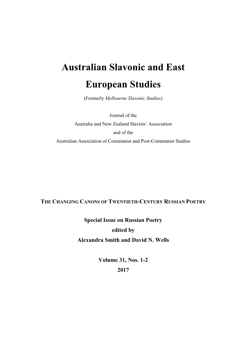 Australian Slavonic and East European Studies