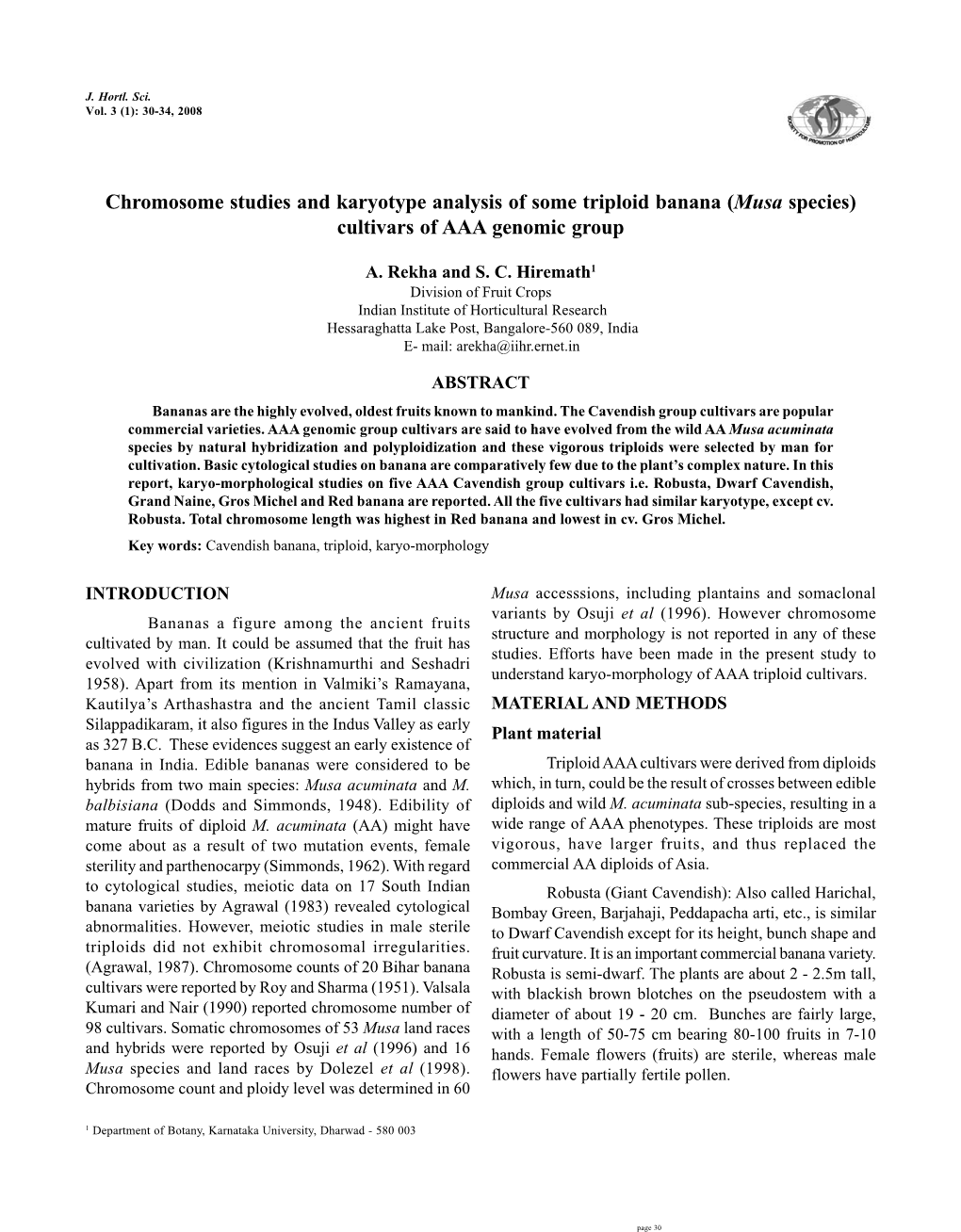 Chromosome Studies and Karyotype Analysis of Some Triploid Banana (Musa Species) Cultivars of AAA Genomic Group