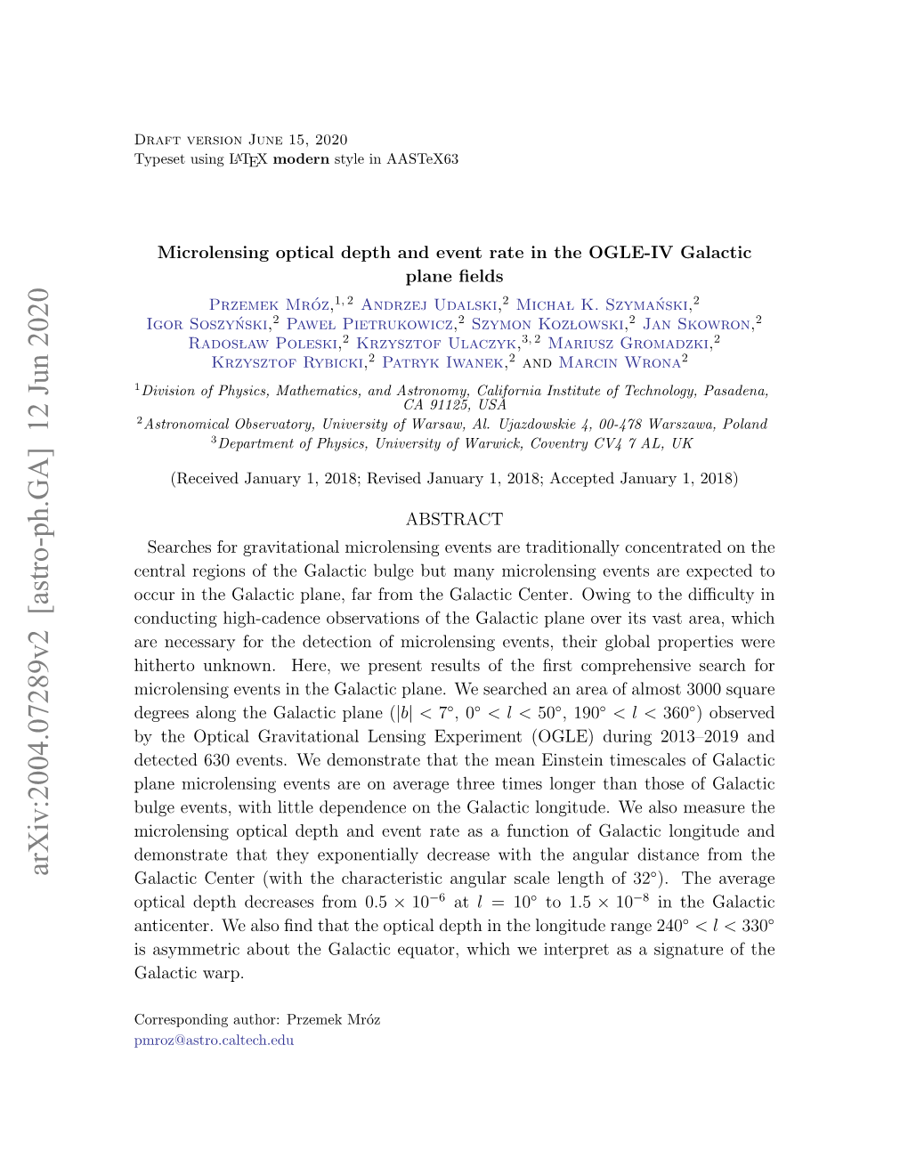 Arxiv:2004.07289V2 [Astro-Ph.GA] 12 Jun 2020 Galactic Center (With the Characteristic Angular Scale Length of 32◦)