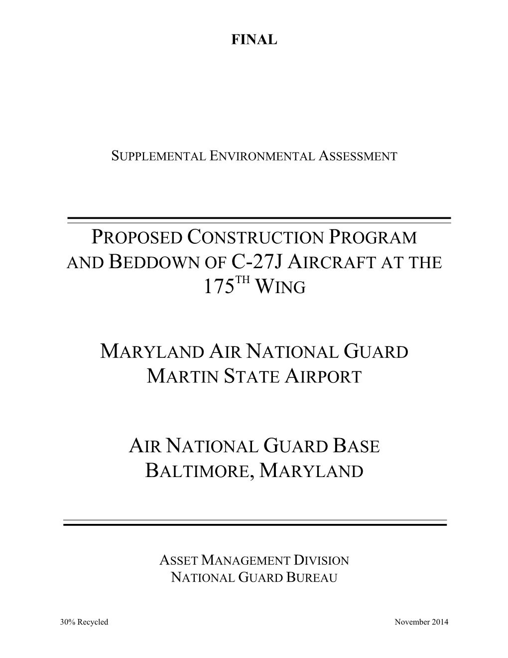 Supplemental Environmental Assessment