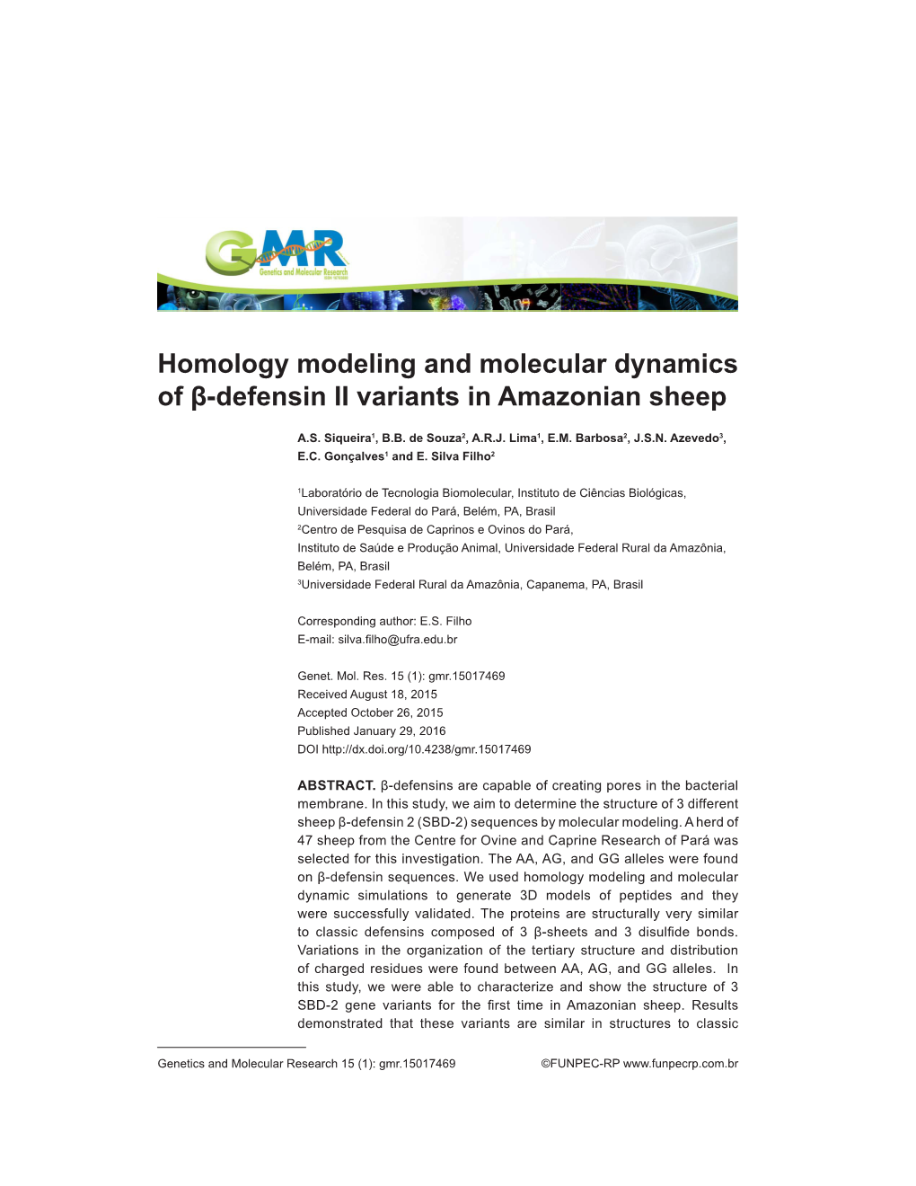 Homology Modeling and Molecular Dynamics of Β-Defensin II Variants in Amazonian Sheep