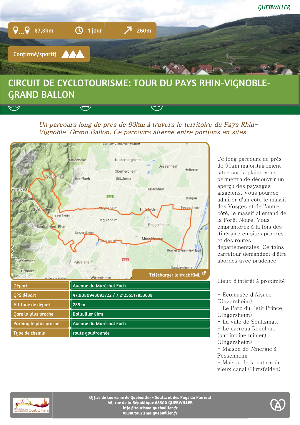 CIRCUIT DE CYCLOTOURISME: TOUR DU PAYS RHIN-VIGNOBLE- GRAND BALLON Vélo Route Piste Cyclable