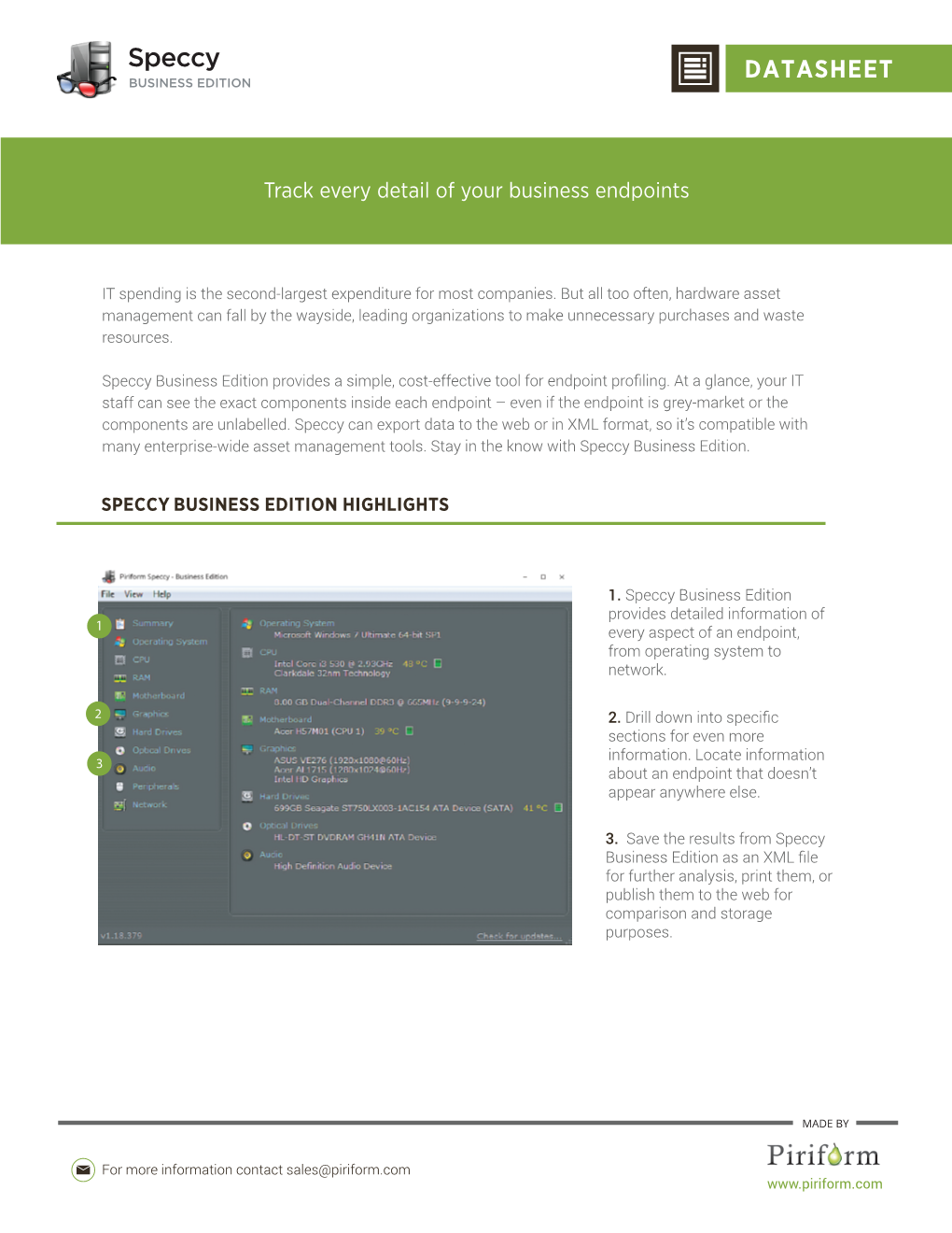 Speccy Business Edition Provides a Simple, Cost-Effective Tool for Endpoint Proﬁling