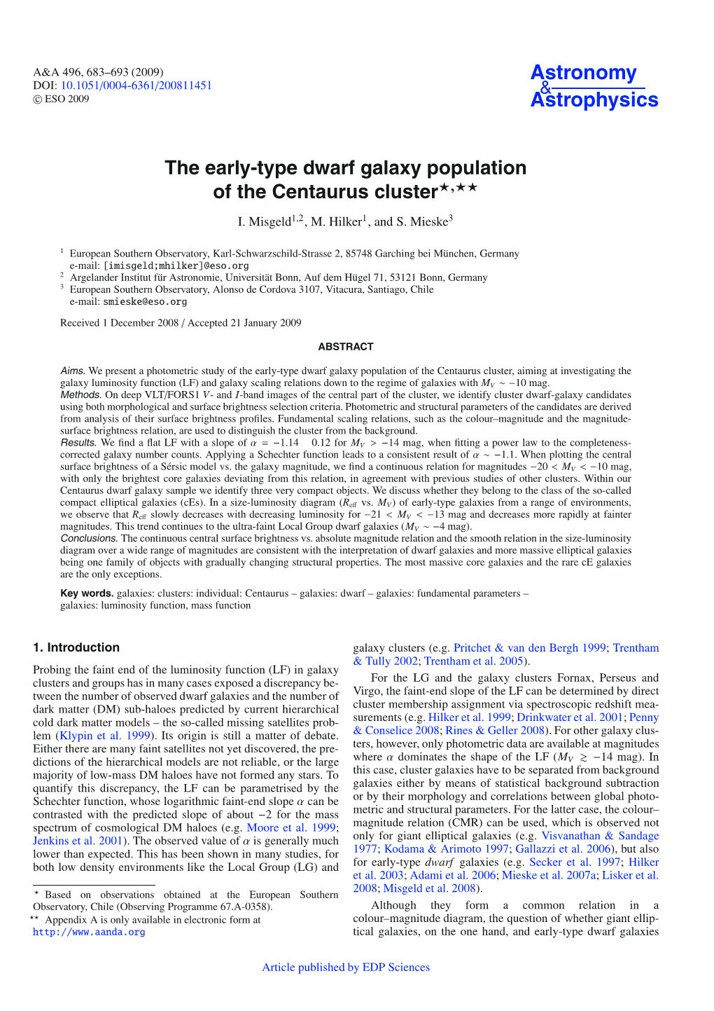 The Early-Type Dwarf Galaxy Population of the Centaurus Cluster�,