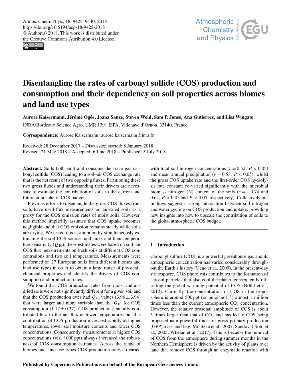 Disentangling the Rates of Carbonyl Sulfide (COS) Production And