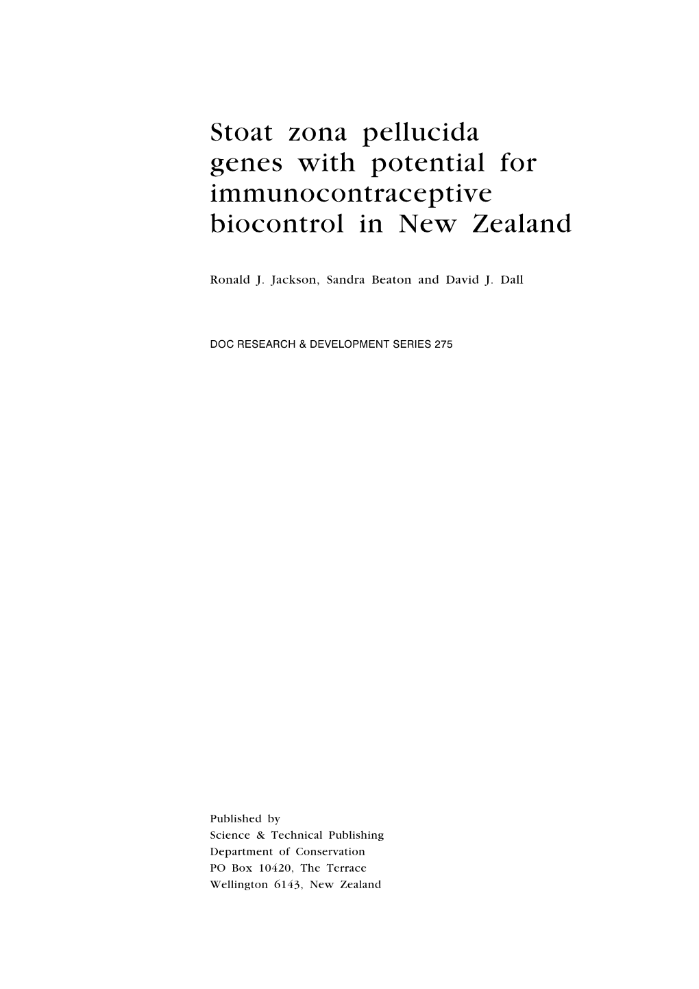 Stoat Zona Pellucida Genes with Potential for Immunocontraceptive Biocontrol in New Zealand