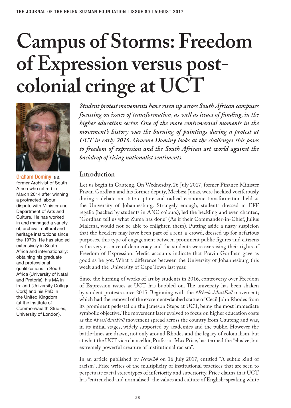 Freedom of Expression Versus Post- Colonial Cringe At