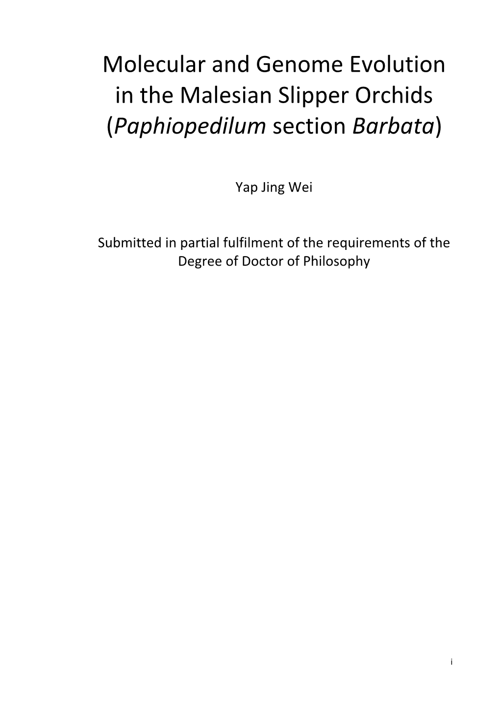 Molecular and Genome Evolution in the Malesian Slipper Orchids (Paphiopedilum Section Barbata)