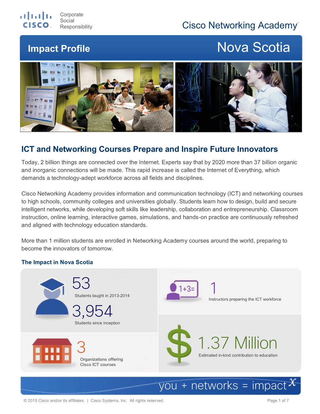 1.37 Million Estimated In-Kind Contribution to Education Organizations Offering Cisco ICT Courses