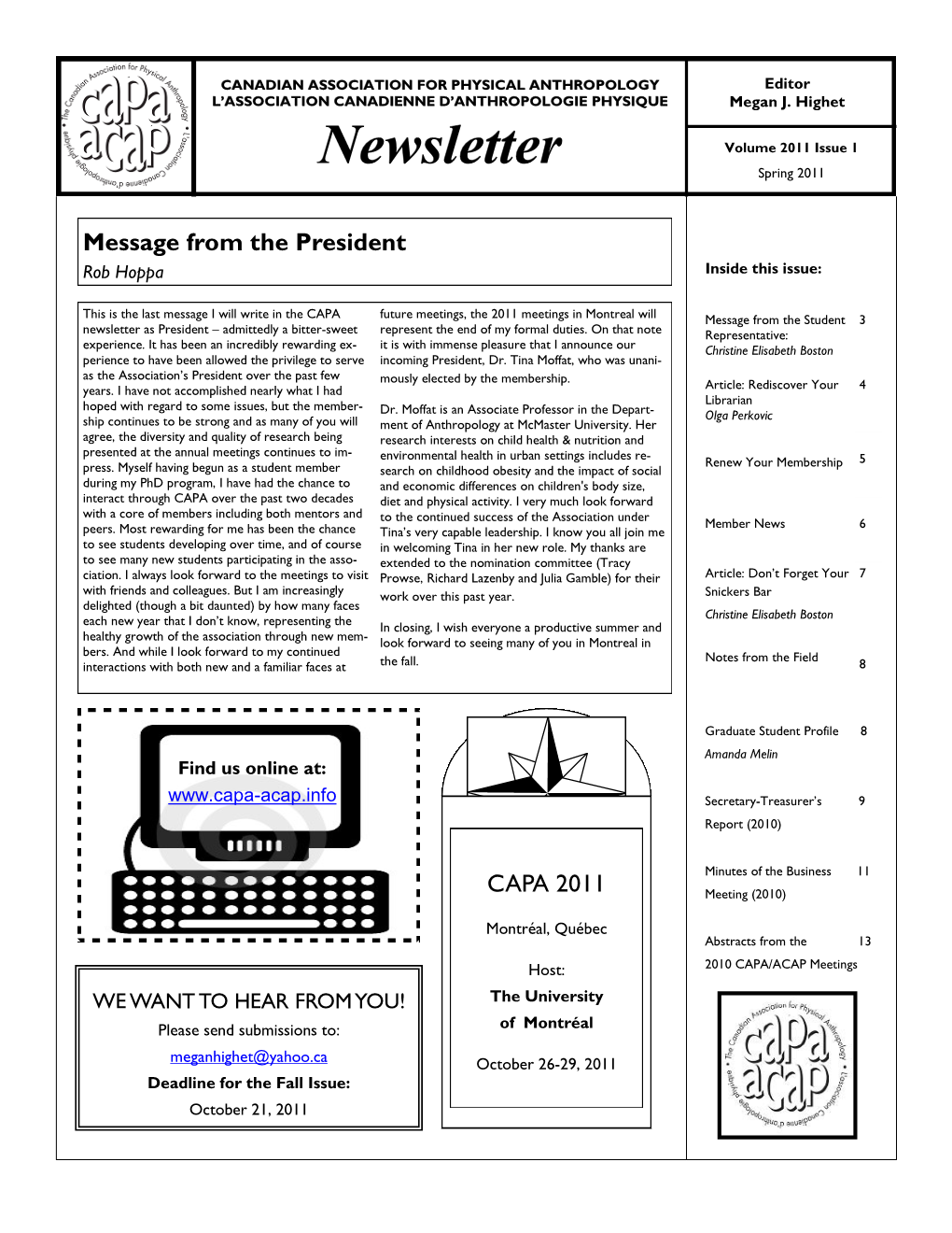 Newsletter Volume 2011 Issue 1 Spring 2011