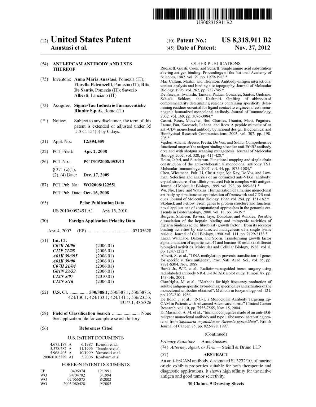 (12) United States Patent (10) Patent No.: US 8,318,911 B2 Anastasi Et Al