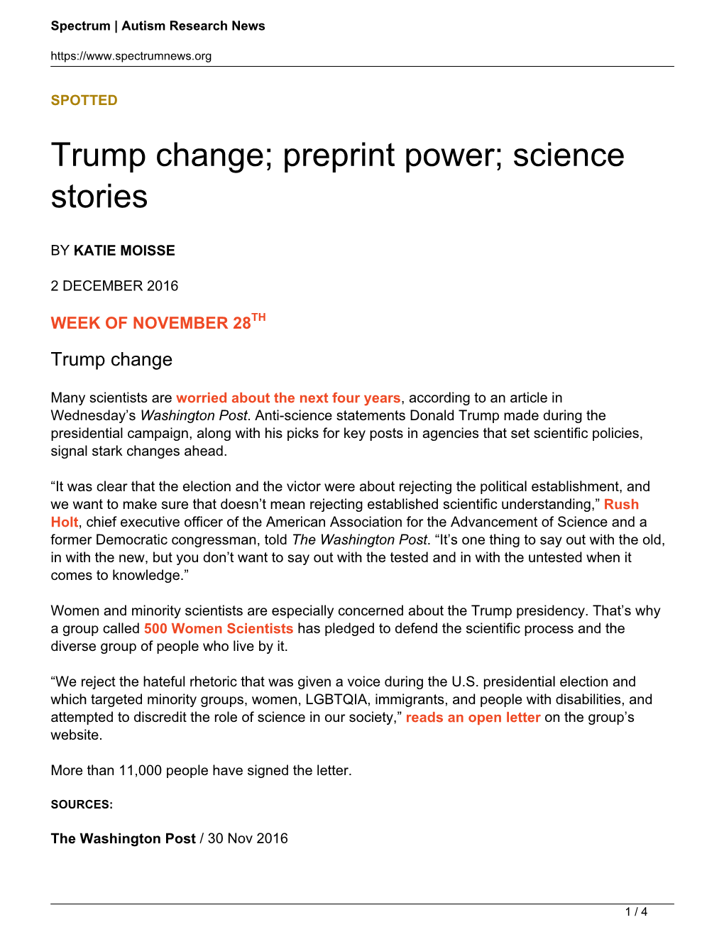 Trump Change; Preprint Power; Science Stories