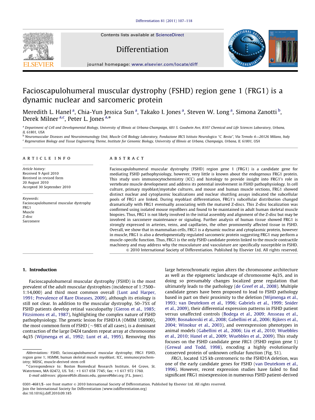 Facioscapulohumeral Muscular Dystrophy (FSHD) Region Gene 1 (FRG1) Is a Dynamic Nuclear and Sarcomeric Protein