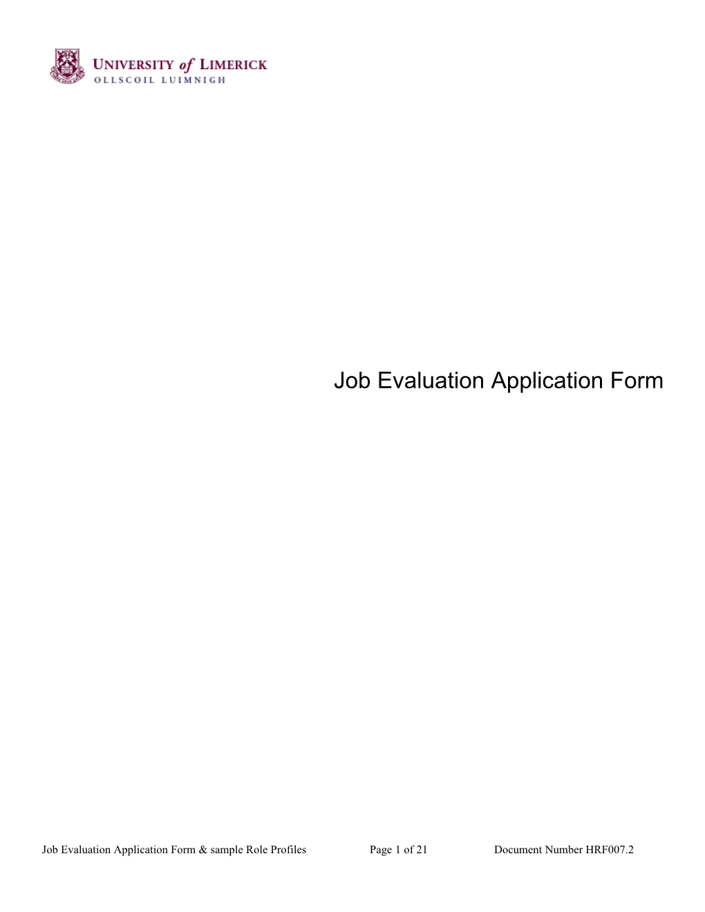 Job Evaluation Application Form