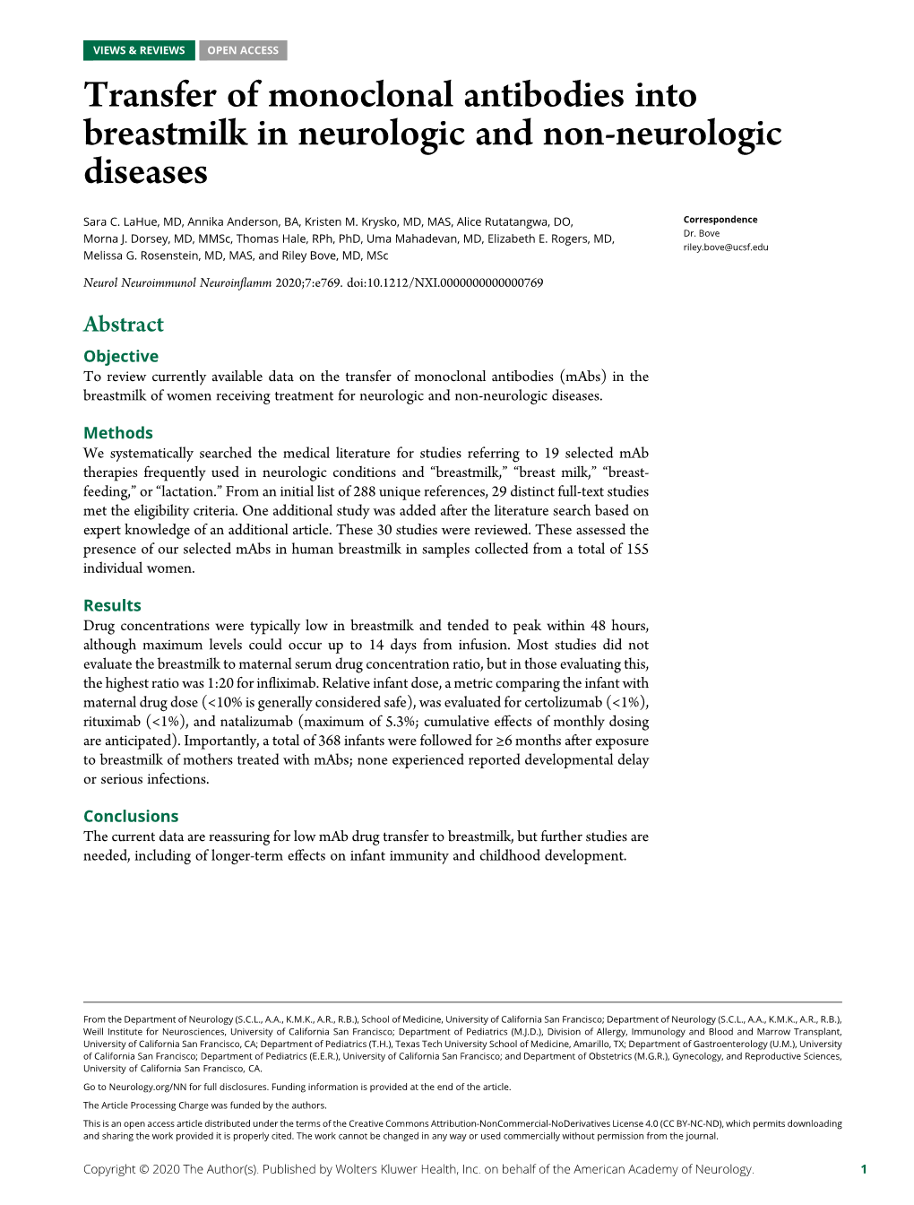 Transfer of Monoclonal Antibodies Into Breastmilk in Neurologic and Non-Neurologic Diseases