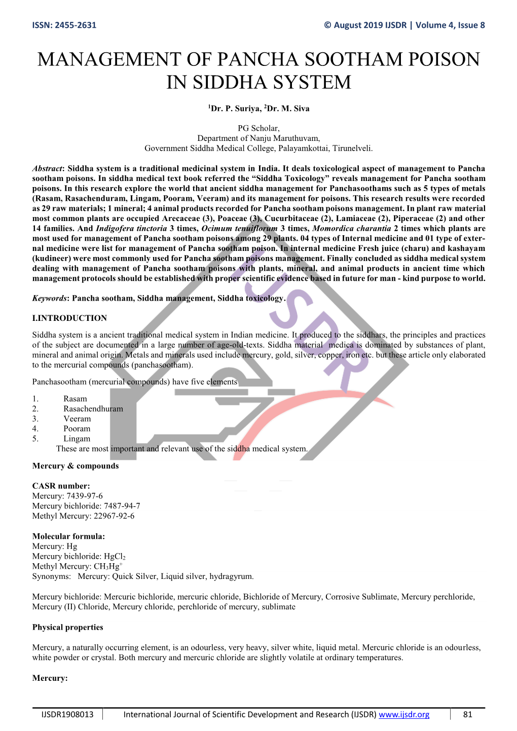 Management of Pancha Sootham Poison in Siddha System