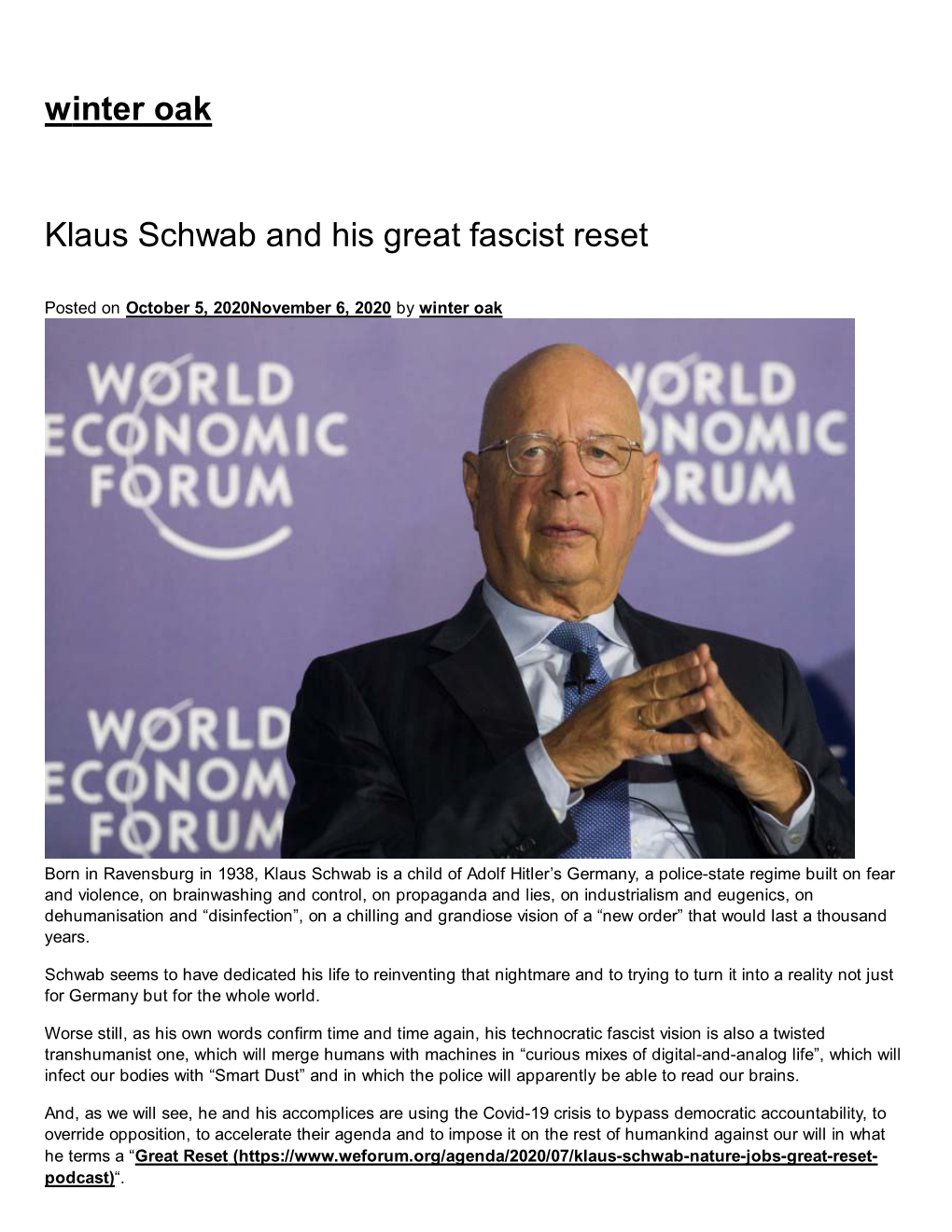 Klaus Schwab and His Great Fascist Reset