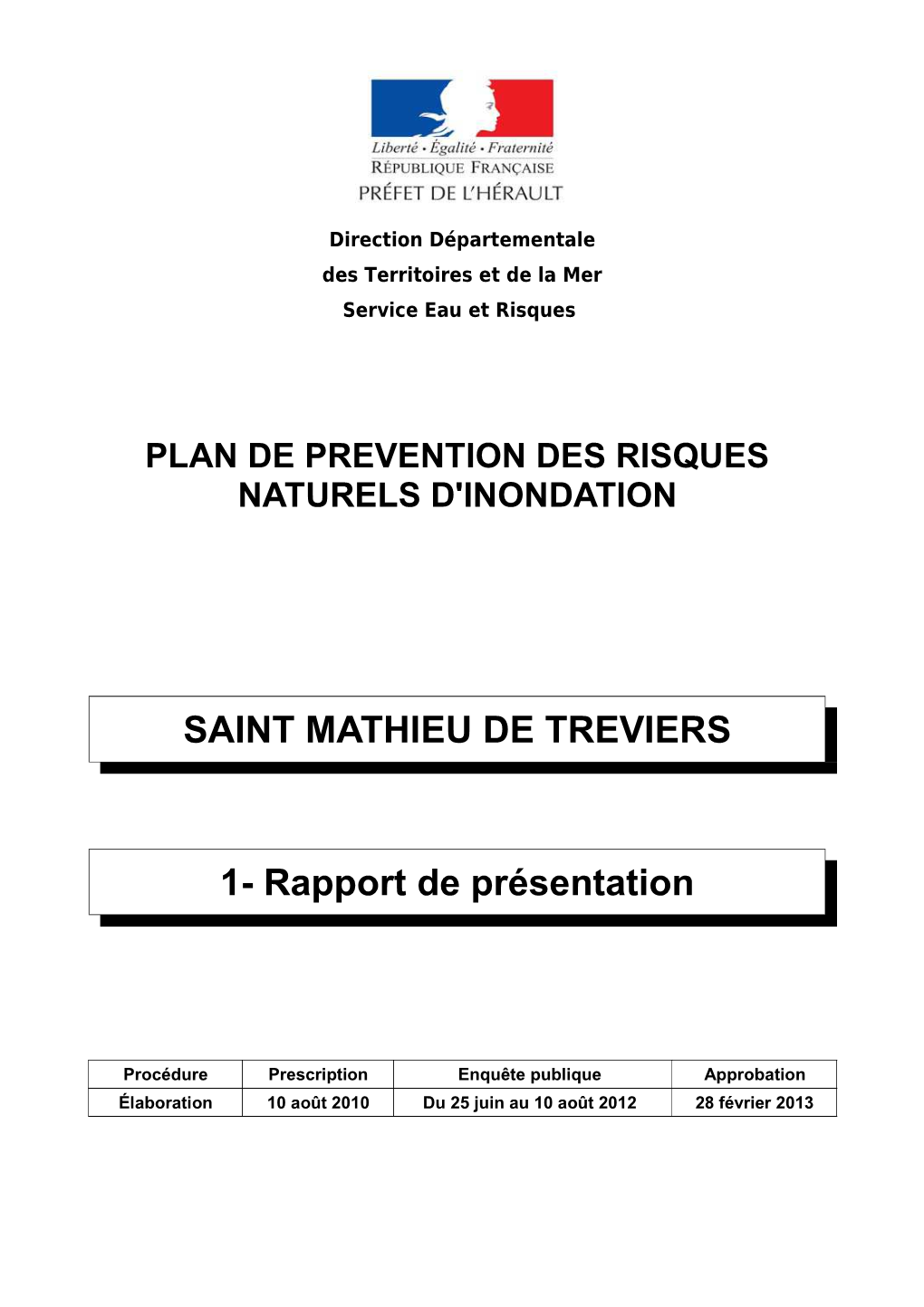 SAINT MATHIEU DE TREVIERS 1- Rapport De Présentation