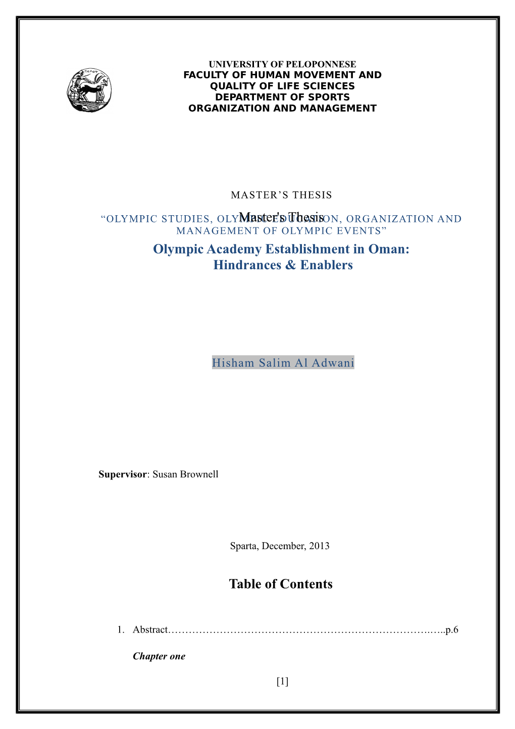 Master's Thesis Olympic Academy Establishment in Oman: Hindrances