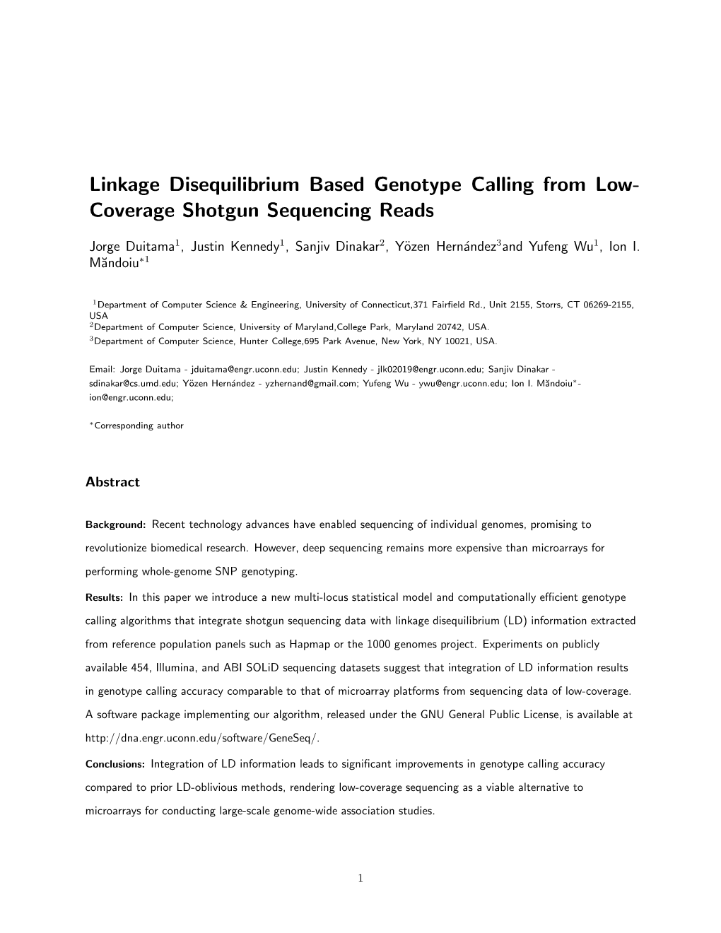 Linkage Disequilibrium Based Genotype Calling from Low- Coverage Shotgun Sequencing Reads