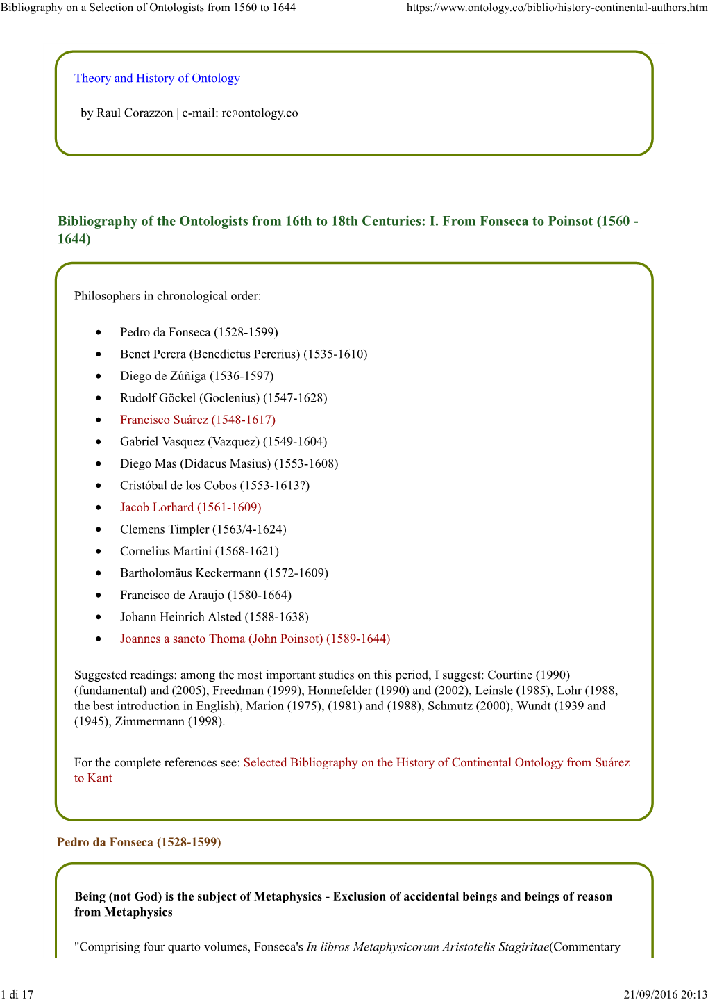 Bibliography on a Selection of Ontologists from 1560 to 1644