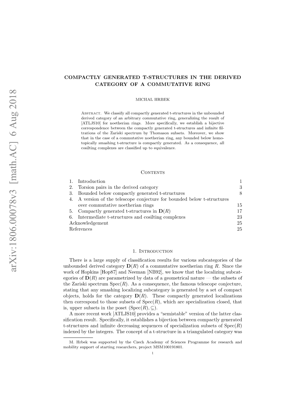 Compactly Generated T-Structures in the Derived Category of A