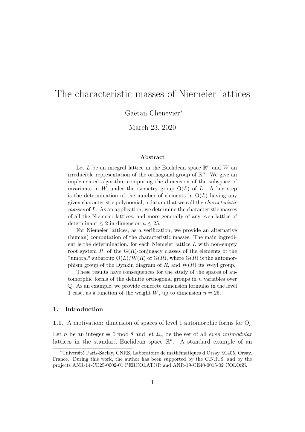 The Characteristic Masses of Niemeier Lattices