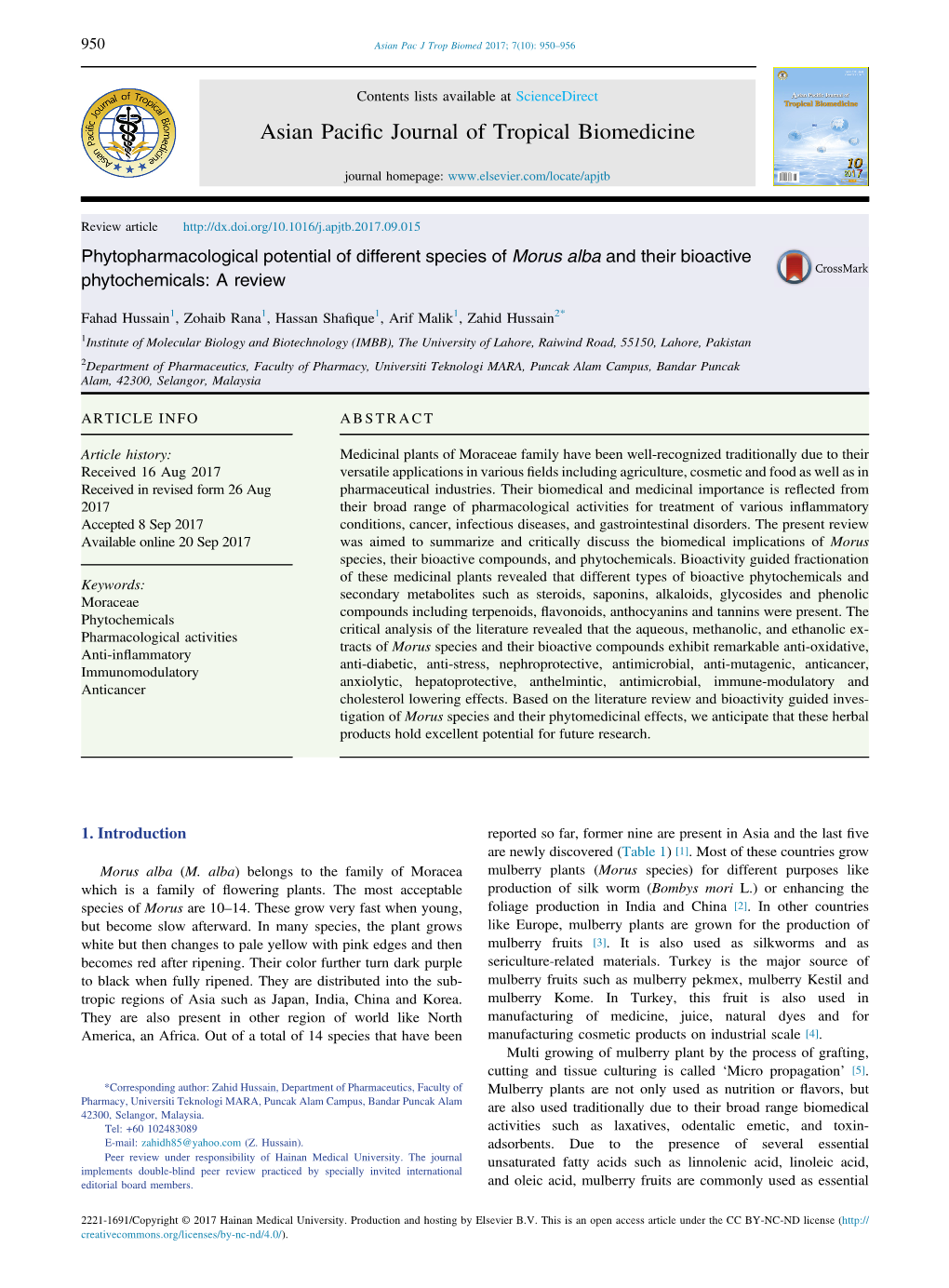 Phytopharmacological Potential of Different Species of Morus Alba and Their Bioactive Phytochemicals: a Review