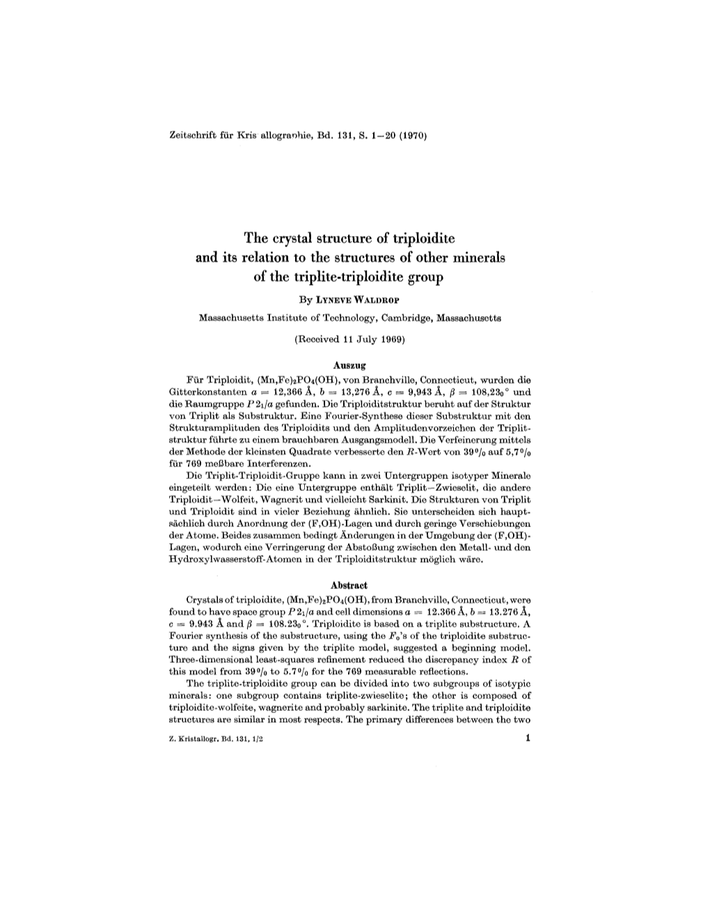 The Crystal Structure of Triploidite and Its Relation to the Structures of Other Minerals of the Triplite-Triploidite Group