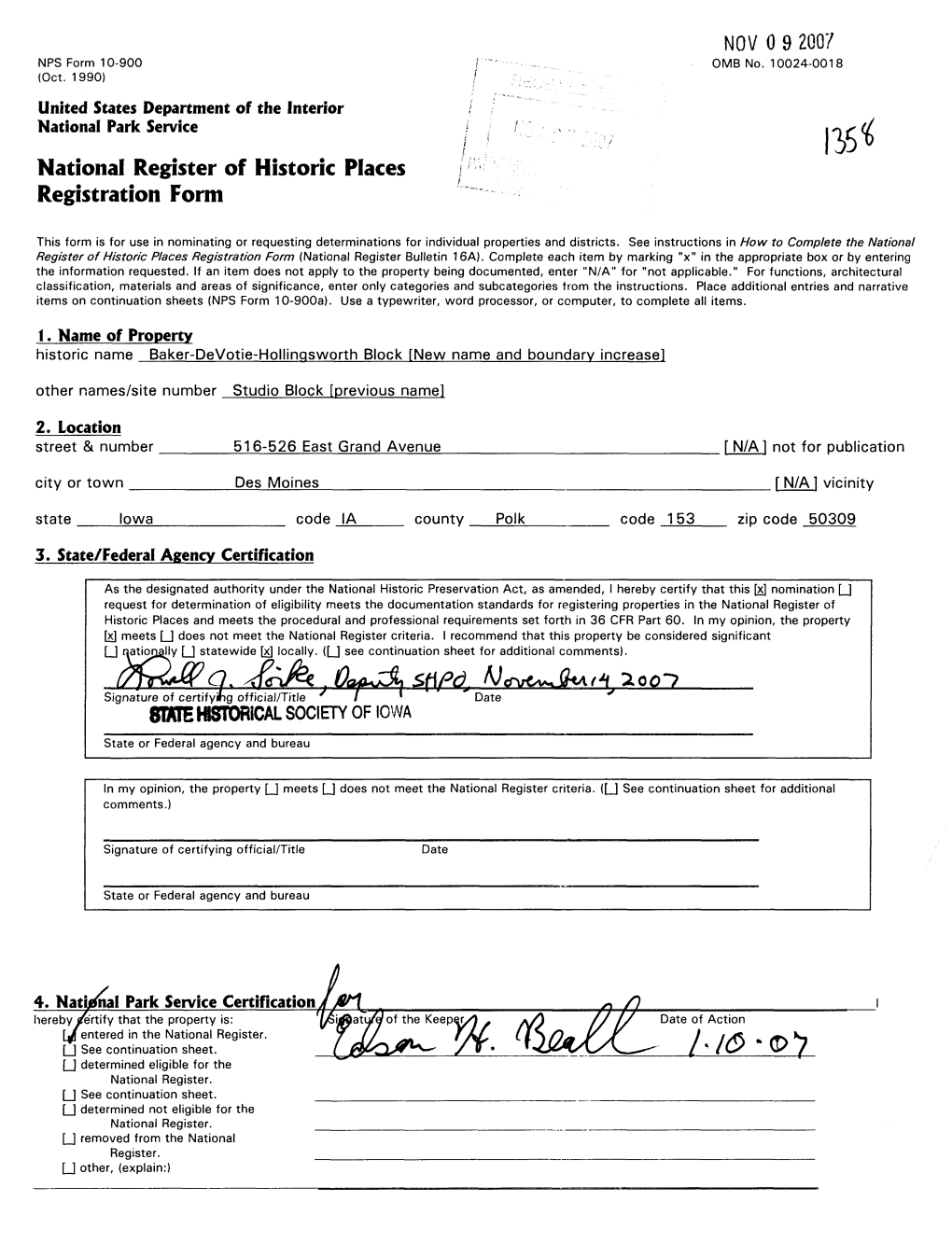 National Register of Historic Places Continuation Sheet Section Number 7____ Page 1 Baker-Devotie-Hollingsworth Block______Des Moines, Polk County, Iowa