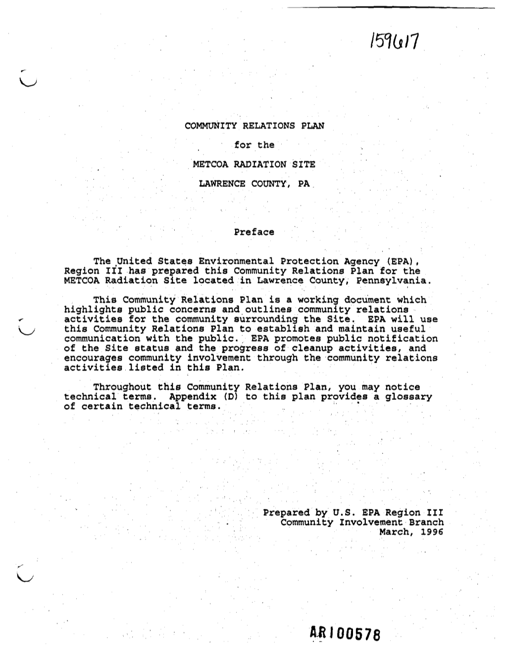 MJ 00578 EPA Region III - Community Relation Plan Metcoa Radiation Site