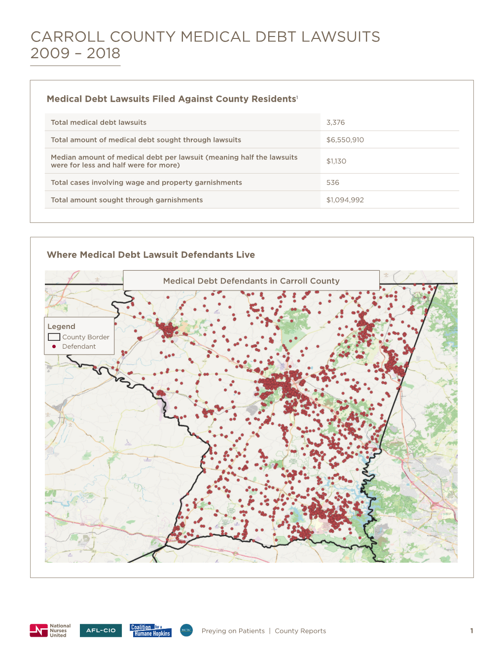 Carroll County Medical Debt Lawsuits 2009 – 2018