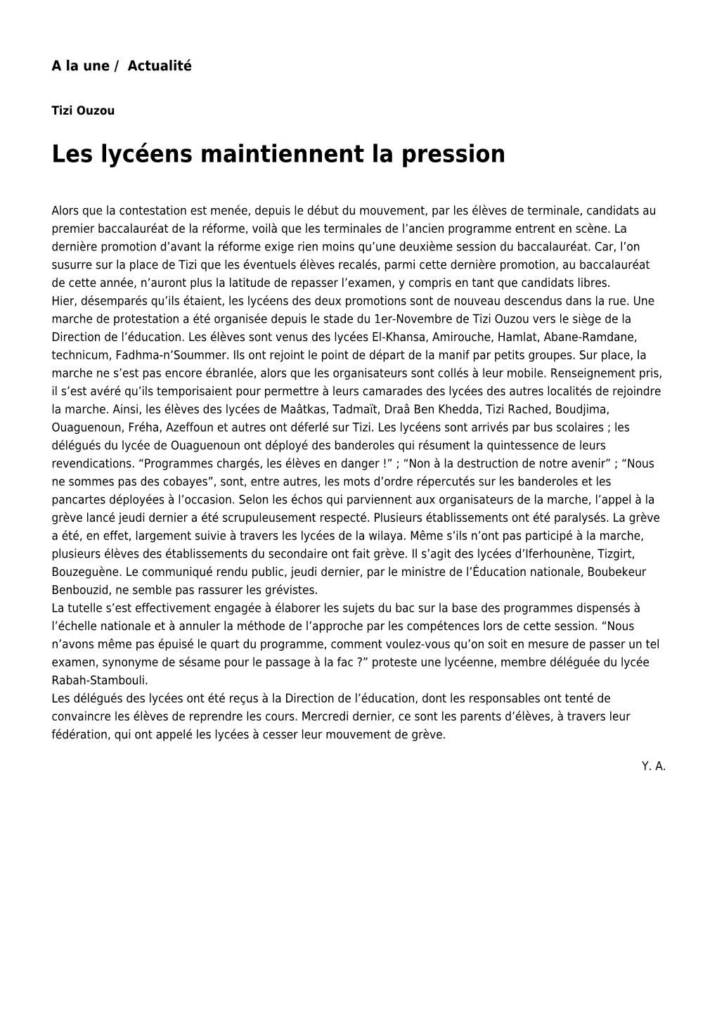 Les Lycéens Maintiennent La Pression