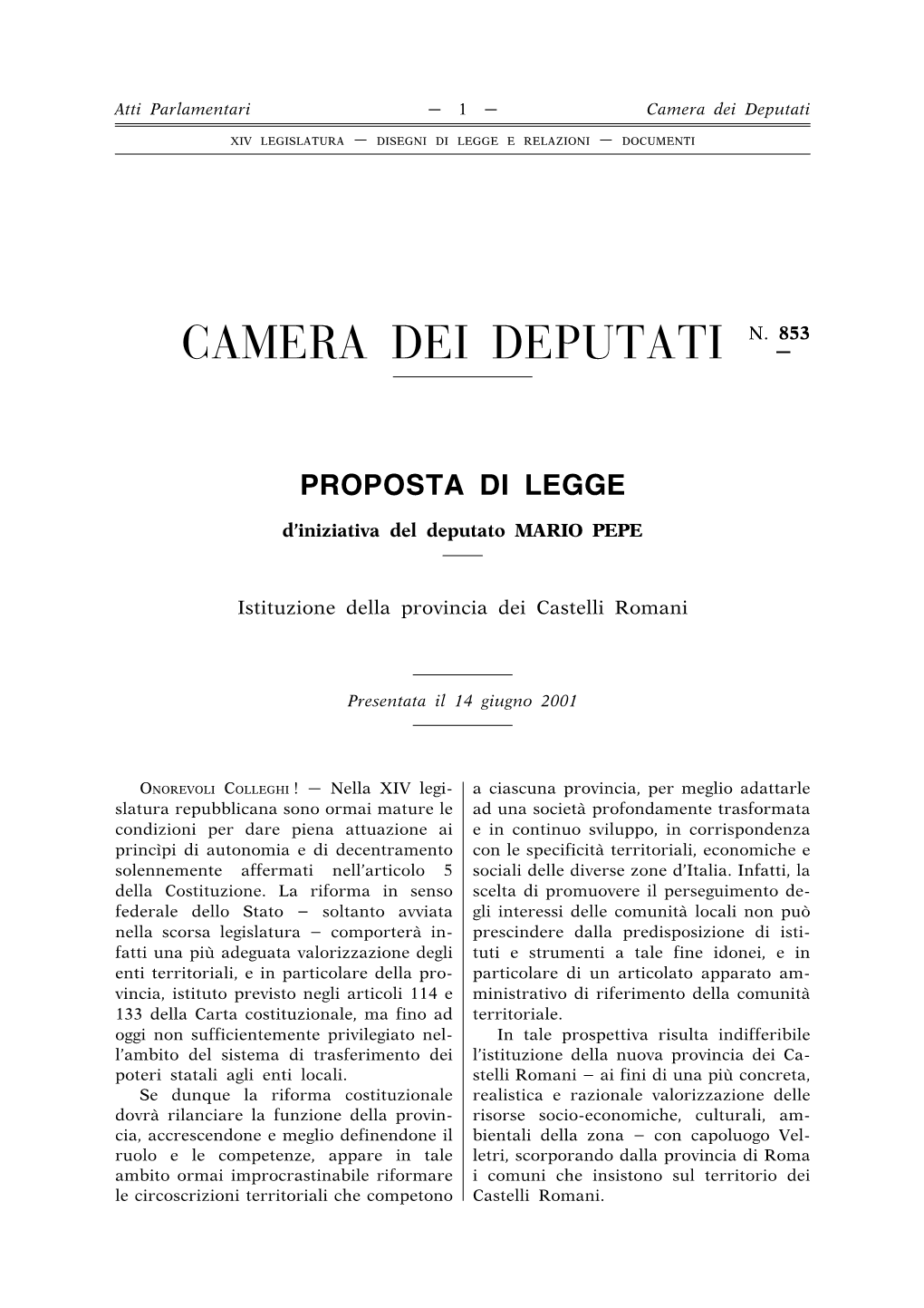 Progetto Di Legge Della XIV Legislatura