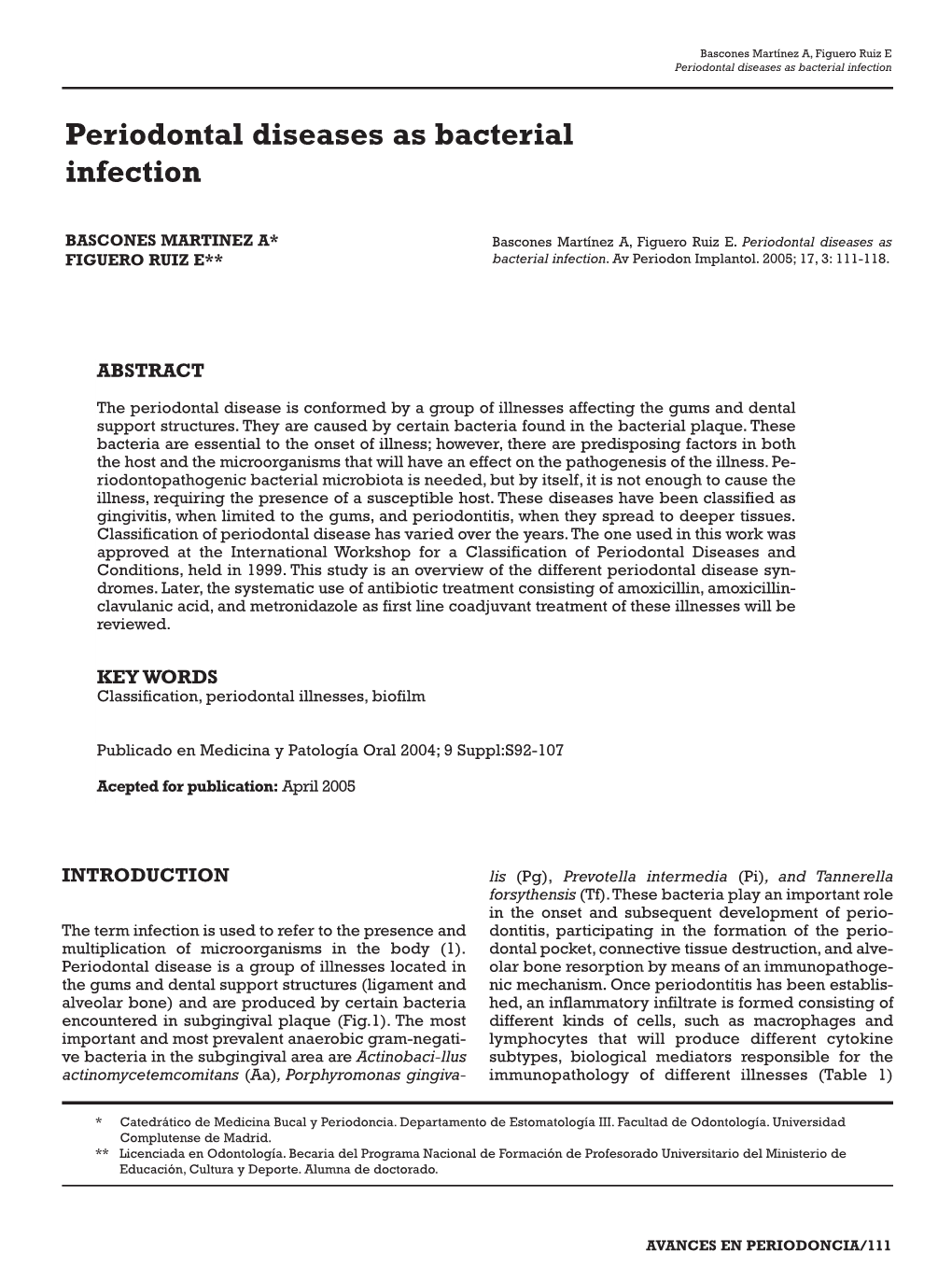 Periodontal Diseases As Bacterial Infection