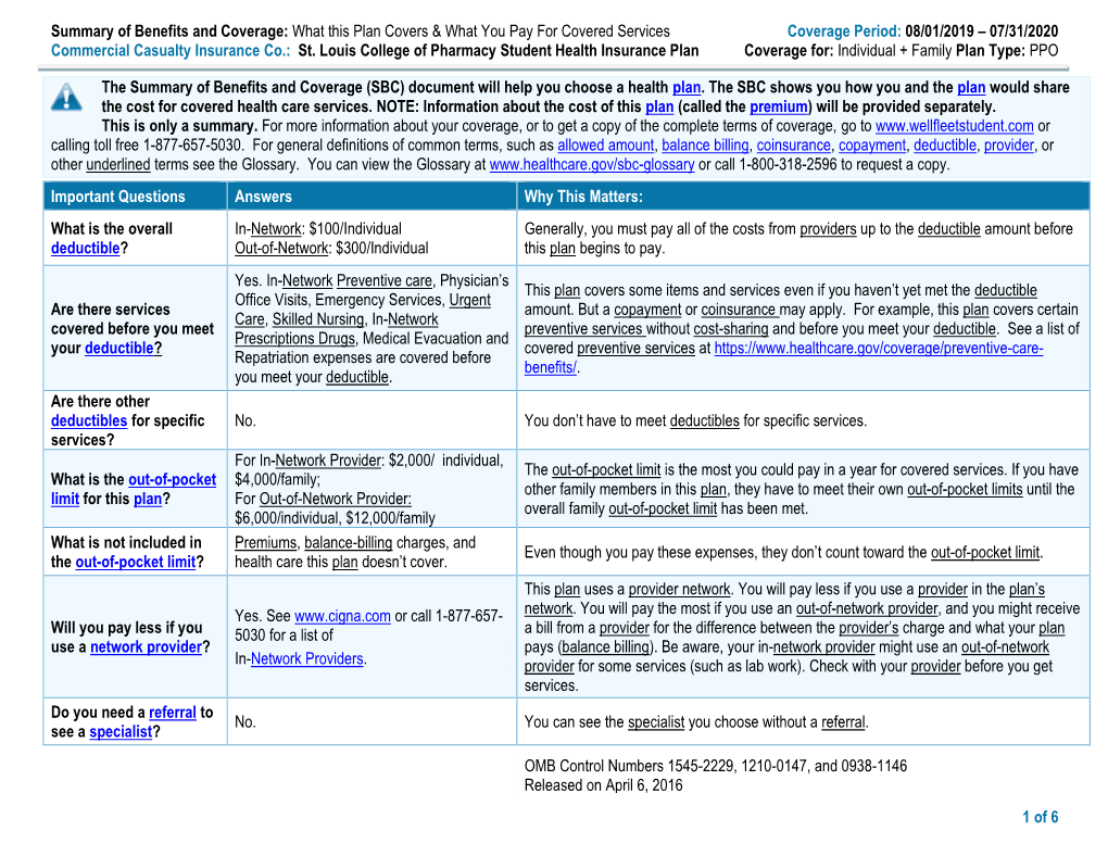 Summary of Benefits and Coverage: What This Plan Covers & What You