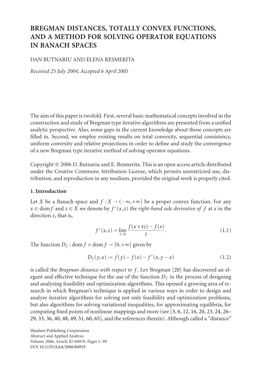 Bregman Distances, Totally Convex Functions, and a Method for Solving Operator Equations in Banach Spaces